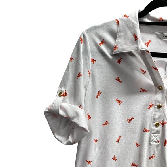 Emily Daniels Polo Top,‎ Size Medium, Lobster Print, Roll Tab Short Sleeve NEW - Picture 3 of 12